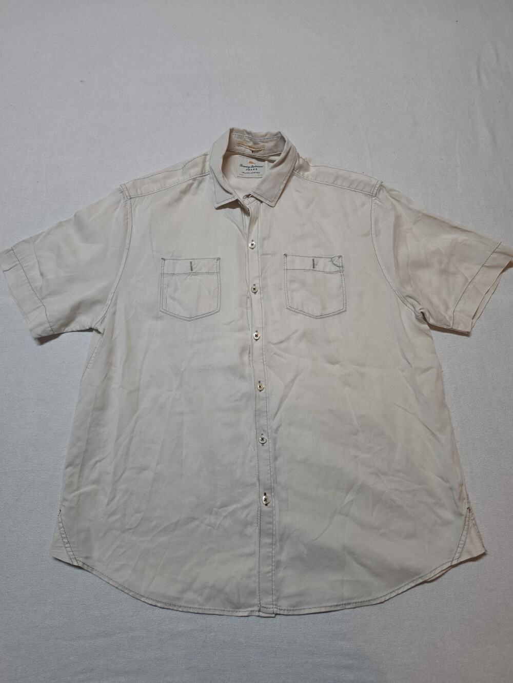 Tommy Bahama Jeans Men’s Size Medium Ivory Tencel Short Sleeve Button Shirt